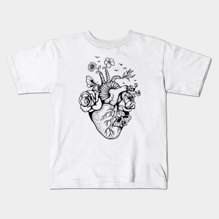 Anatomical Black and white heart witl flowers Kids T-Shirt